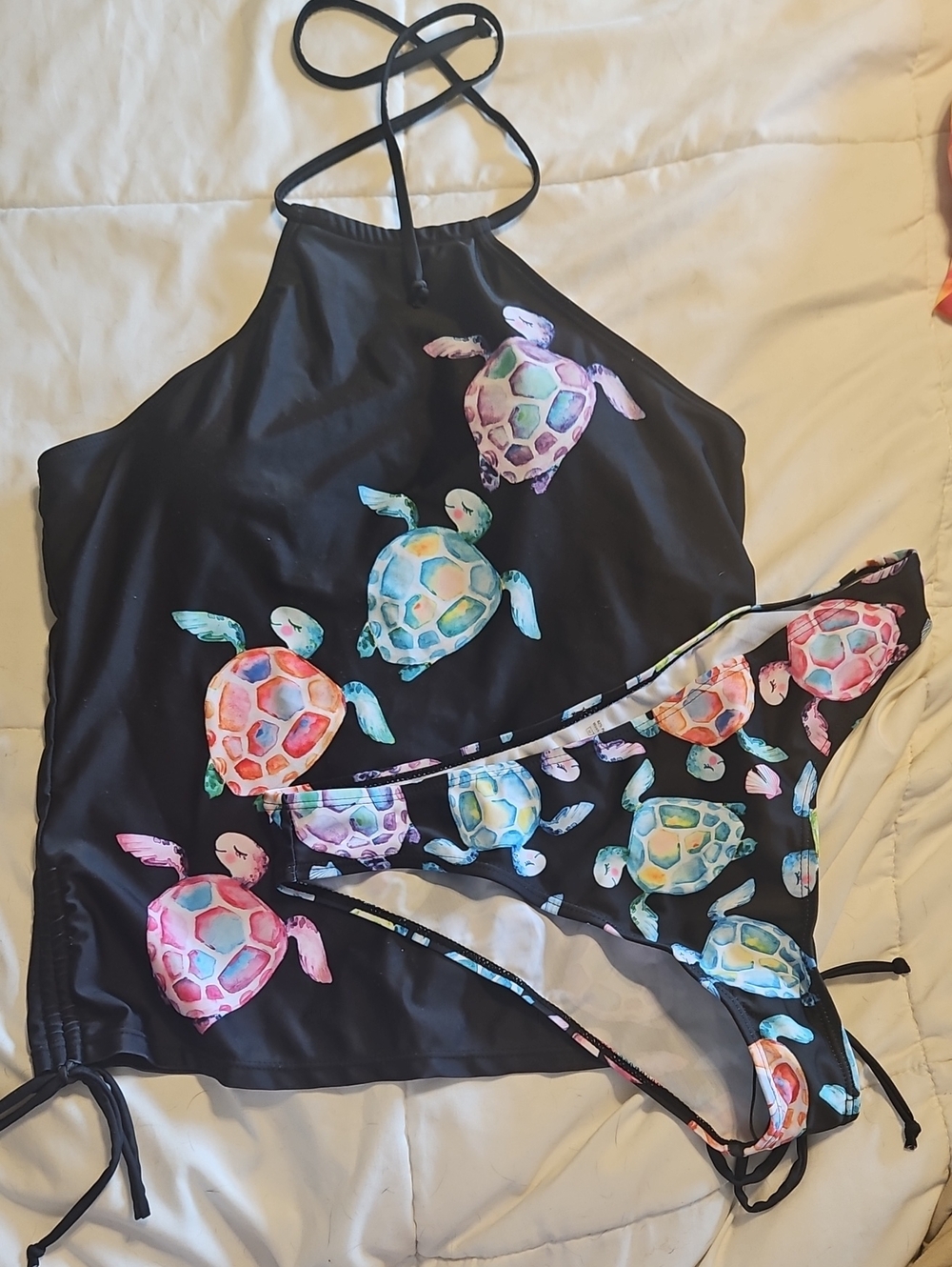 Black Turtle Print Two-Piece One-Piece Swim Set